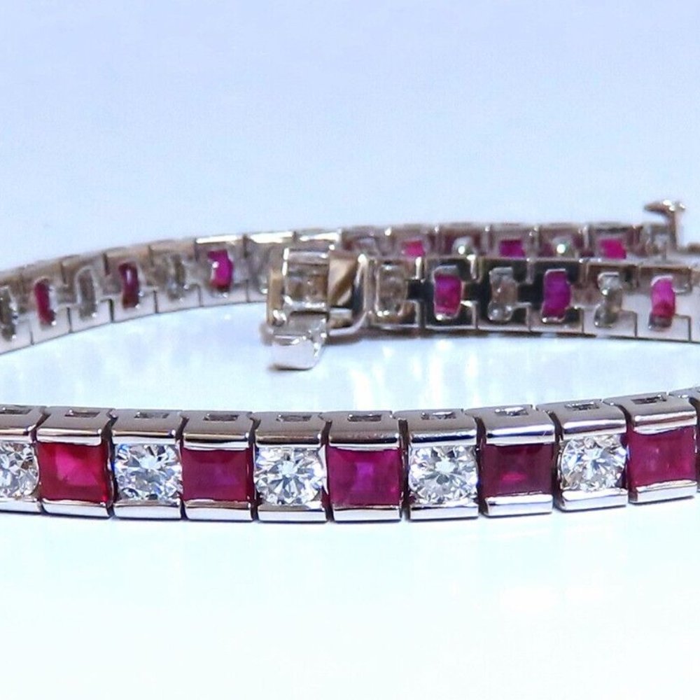 10.03ct Natural Ruby Diamonds Alternating Channel Line Bracelet 14kt*